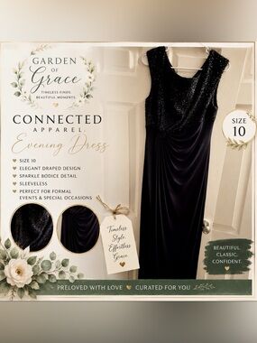 connected apparel Black Evening Dress with Sparkle Bodice